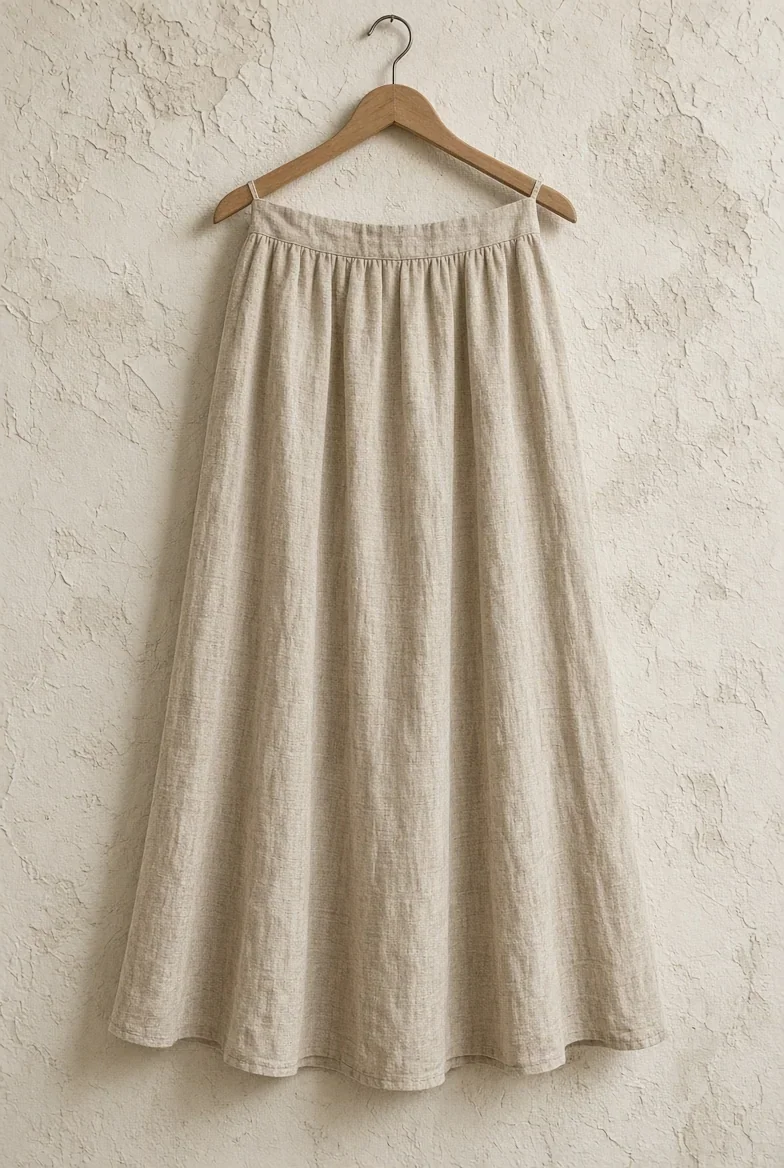 Gathered linen skirt