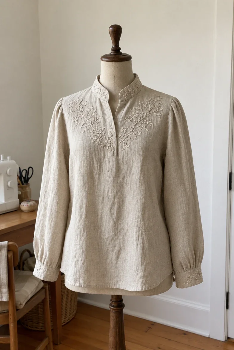Embroidered linen blouse